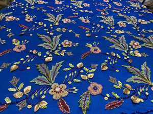 3D Applique Beaded Tulle Lace <b>Fabric</b> with Sequins and Leaves Design - Product Image 4