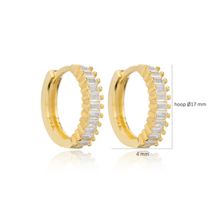 17 mm Clear Zircon Stone Baguette <b>Hoop</b> Earrings Wholesale 925 <b>Sterling</b> <b>Silver</b> Women Jewelry - Product Image 2