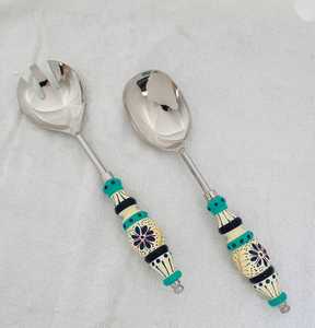 Cuillère à mélanger pour thé et café, couleur argent, en acier inoxydable plaqué, avec émail, long manche, cuillère à dessert, mariage, Inde, lot de 3 pièces - Product Image 2