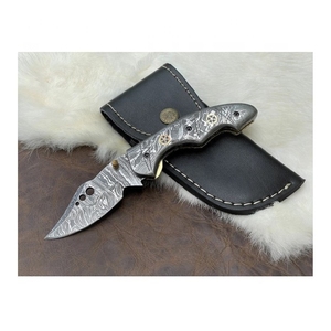 Cuchillo para acampar de acero de Damasco hecho a mano personalizado, OEM mango de madera de alta calidad, estilo de botón pulsador para bolsillo plegable, cuchillos de grado DIY - Product Image 6