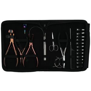 Outils tout-en-un pour extensions de cheveux avec pince à ruban adhésif, pince à perles, pince à sertir, outil de verrouillage plat, pince à déverrouiller les perles, aiguilles et clips - Product Image 1