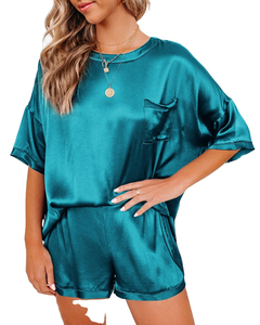 Vêtements de nuit personnalisés OEM pour femmes, ensemble de pyjama deux pièces en satin de soie, ensemble court pour la maison, vêtements de détente pour femmes, ensembles pour femmes - Product Image 4