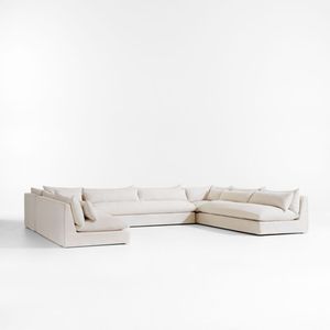Seascape 5-Piece Contemporary U-Shaped Outdoor Sectional <b>Sofa</b> Upholstered with Fabric Wicker <b>Rattan</b> for Patio Backyard Furniture - Product Image 1