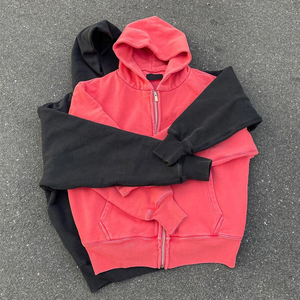 Sudaderas personalizadas de lavado ácido Vintage con cremallera completa lavado de piedra desgastada sudaderas con capucha de gran tamaño para hombre Sudadera con capucha de gran tamaño - Product Image 5