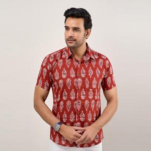 Men's Maroon Floral Striped Casual Shirt 100% Cotton Poplin Breathable Regular Fit Classic Summer ODM Denim Ethnic Shirt XL - Product Image 2