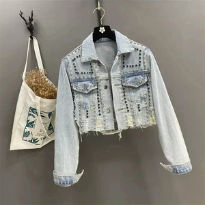 Vente en gros de veste en jean en coton imprimé personnalisé pour femmes nouvelle veste en jean à capuche respirante élégante doublure en nylon à rayures - Product Image 5