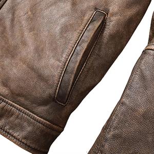 Chaqueta de cuero de bombardero de piel de oveja genuina para hombre, chaquetas de cuero de motocicleta, chaqueta de invierno de cuero de Color marrón para hombre - Product Image 6