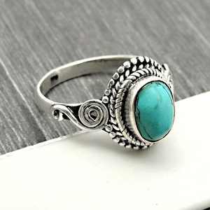 Classical <b>Ring</b> Jewelry For Women Bohemian Style 925 Sterling Silver <b>Ring</b> With <b>Turquoise</b> Gemstone Handmade <b>Ring</b> Gift At Wholesale - Product Image 5