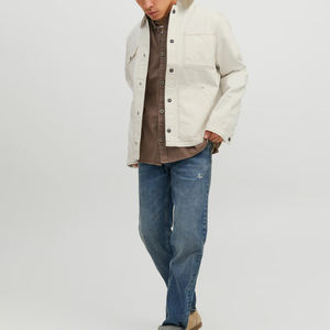 Veste universitaire Oem pour hommes pour l'hiver en cuir et denim délavé au crochet tissage col avec fermeture à glissière - Product Image 4