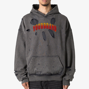 Vintage surdimensionné hommes sweats à capuche Streetwear acide lavage soleil délavé en détresse déchiré Styles hiver brodé OEM vêtements - Product Image 1