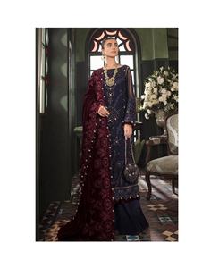 Latest Pakistani Indian Designer 3-Piece Cobalt Green Chiffon Collection Maxi Suit Full Sleeves with Viscose Silk Stitched Wear - Product Image 5