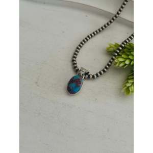 Pendentif Turquoise Mohave et Diamant Style Sud-Ouest, Plaqué Or Rose, Platine et Rhodium, Sertissage Clos, Argent Sterling, Bijou Tendance - Product Image 3