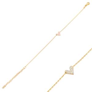 Pink Enamel Zircon Double Sided Heart Shape <b>Charm</b> Bracelet Turkish Handmade Rhodium Plated 925 Sterling Silver Women's Jewelry - Product Image 1