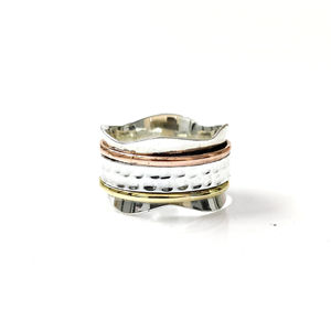 Rose Gold and Gold Plated Trendy Statement Adjustable <b>Spinner</b> <b>Ring</b> 9.7 Gram Fine Jewelry with Inlay Gift - Product Image 1