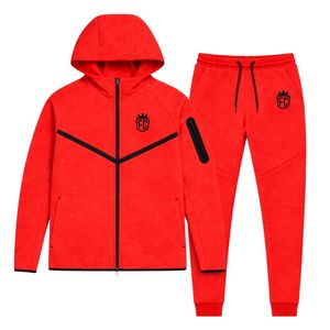 Ensemble de survêtement pour homme, veste à capuche zippée et pantalon de jogging en polaire technique, rouge, vêtements de sport pour l'entraînement - Product Image 1