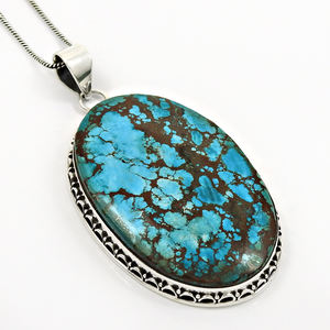 Colgante de Plata de Ley 925, joyería de piedra natal turquesa, collar curativo de plata hecho a mano, colgante de Color azul para collares de mujer - Product Image 1