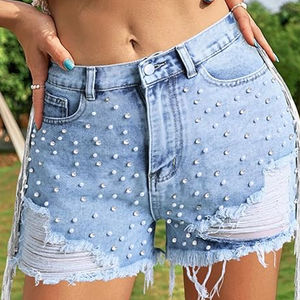 Venta caliente Casual Short Women Denim Jeans Shorts con diamantes de imitación pantalones cortos de las mujeres - Product Image 6