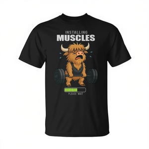 T-shirt da palestra con simpatica mucca delle Highland per allenamento, abbigliamento promozionale di alta qualità per il sollevamento pesi - Product Image 2