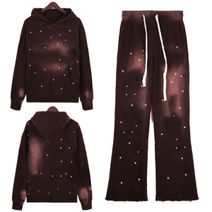 Survêtements à capuche unis pour hommes, effet délavé soleil, en molleton de coton 350 g/m², marque privée, 100 % coton, entièrement orné de strass - Product Image 3