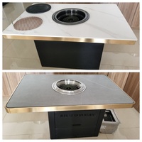 Meja Makan Marmer Logam Komersial untuk Buffet, Meja Granit untuk Panggangan BBQ Korea 120*80cm, Meja Restoran Laminasi Cina