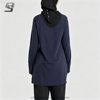 Vêtements de sport modestes personnalisés pour femmes, vêtements islamiques actifs, séchage rapide, légers, manches longues, couleur contrastée, sweat-shirt de sport en spandex/polyester