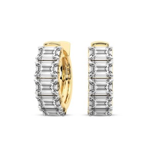 Elegantes Pendientes de Aro con Diamantes Cultivados en Laboratorio, Corte Esmeralda, 1 Ct Tw, Color F-G, Claridad VS, 10 Diamantes, Oro Sólido de 14K, Estilo Art Deco - Product Image 1