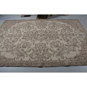 Tapis Turc Vintage Classique Beige 6.3X9.7 pieds Patchwork Design Laine Viscose Matériau Latex Support pour Salon Chambre - Product Image 3