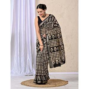 Sari imprimé Chanderi modèle Banarasi, Blouse, Lehenga-Salwar Kameez indien, en Georgette, filet et modal de qualité supérieure, style pakistanais - Product Image 5