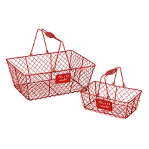 Premium Quality Square Shape Kitchen Metal Wire Basket with Handle Red Plating Shopping Basket for Fruits