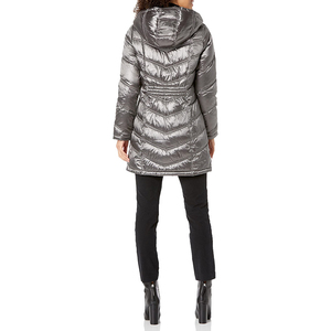 Abrigo de invierno largo de nailon para mujer con logotipo personalizado, chaqueta acolchada de burbujas de secado rápido cómoda, material de relleno de algodón acolchado - Product Image 6