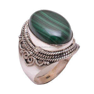 Natural Malachite Rings Indian <b>Handmade</b> <b>Jewelry</b> 925 Sterling Silver Bulk Wholesale Rings Custom Made <b>Jewelry</b> - Product Image 1