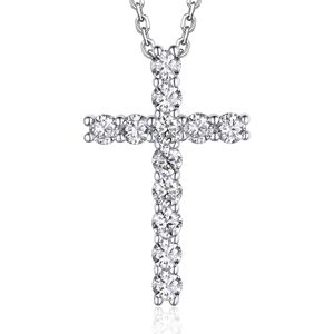 Moissanite Necklace Round Cut Diamond <b>Cross</b> <b>Pendant</b> Necklace for Women with 18 inch Chain 925 <b>Sterling</b> <b>Silver</b> - Product Image 4