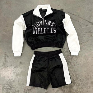 Unisex High Quality Autumn Solid Hooded Half Zip Tracksuit Custom Sweatshirt Windbreaker Embroidered Nylon Oversized <b>Pants</b> - Product Image 5
