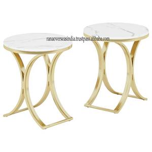 Mesa de centro de lujo moderna con tapa de mármol y base de metal Mesa auxiliar de sofá redonda Juego de 2 usos para oficina en casa a precio al por mayor - Product Image 1
