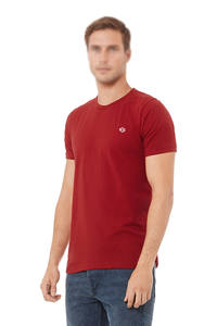 T-shirt à col rond pour homme en coton jersey simple rouge bordeaux à manches courtes, vêtement décontracté pour la production de marque, directement de l'usine - Product Image 2