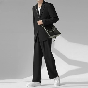 ชุดสูทผู้ชายสดใส2ชิ้นเสื้อเบลเซอร์และกางเกงขายาวแนวสตรีทสีพื้นชุดสูทลำลองสำหรับผู้ชายแฟชั่นเกาหลี2025 - Product Image 4