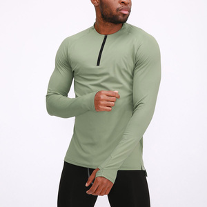เสื้อรัดรูปแขนยาวสำหรับผู้ชายเสื้อออกกำลังกายฟิตเนสออกกำลังกายกลางแจ้งปรับแต่งได้1/4เข้ารูป - Product Image 5