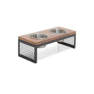 Antique Design Indoor <b>Dog</b> Feeding <b>Bowls</b> Stainless Steel Customized Size Pet <b>Bowls</b> <b>With</b> Wood <b>Stand</b> In Bulk - Product Image 4