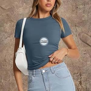 Camisetas de Manga Corta Suaves de Mezcla Triple para Mujer, Camisetas con Cuello Redondo para Mujer, Ajuste Holgado, Top Ligero, Camiseta Básica - Product Image 1