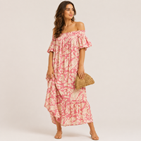 Robe longue maxi florale pour femme, épaules dénudées, manches à volants, superposée, fluide, style bohème, pour vacances d'été, plage, décontractée et élégante