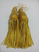 Insignias OEM Hamza, borla de flecos dorados largos saludables con cordón, borla administrativa, alambre metálico de lingotes para ropa, bolsos para zapatos