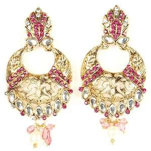Kriaa Chandbali Boucles d'oreilles fines en plaqué or avec kundan et pierre autrichienne 1300223 - Product Image 1