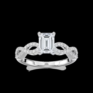 Anillo de Compromiso con Diamante Cultivado en Laboratorio, Corte Esmeralda de 1.30 CTW, Diseño de Espiga Trenzada, Oro Sólido de 14K - Product Image 1