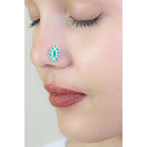 Nosepin เงิน925กับมรกตตัดข้อความ nazakat ตั้งค่าลวดต่างหูสตั๊ดลายดอกไม้สลักกุหลาบทอง - Product Image 4