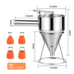 Distributeur de pâte à entonnoir conique à piston en acier inoxydable pour collations commerciales Boulettes de viande de poulpe Distributeur de pâte à beignets frits - Product Image 5