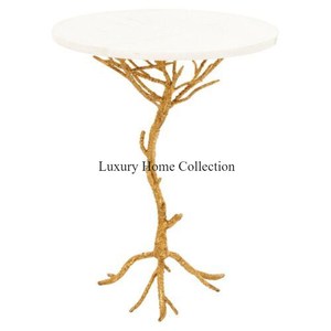 อลูมิเนียมสีทองเคลือบปลายโลหะน่าดึงดูด & โต๊ะข้างขัดเงาด้วยสีขาวทรงกลมด้านบนดูน่าชื่นชม - Product Image 4