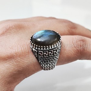 Grossiste Bague pour hommes Bague en argent sterling 925 naturelle AAA bleu feu Labradorite Pierre de naissance Bague arabe orientale Bijoux - Product Image 1