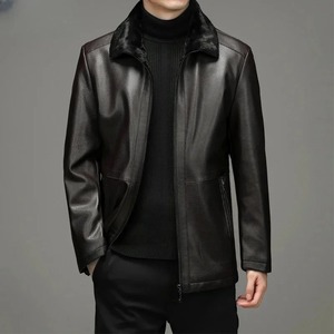 Casual <b>Men</b> Leather <b>Jacket</b> <b>Thick</b> Warm <b>Fleece</b> Biker Coat Motorcycle Faux Fur Coats Male Vintage Pu Leather <b>Jackets</b> - Product Image 2