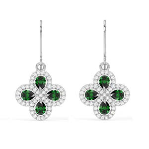 Pendientes Colgantes CLARA de Plata de Ley 925 con Flor Verde - Accesorio de Moda - Product Image 1