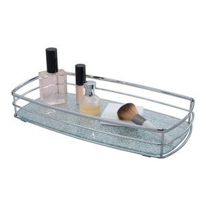 Modern Rectangular Contemporary Design Metal Vanity Tray with Elegant Glass Plated Tray for Organizing Dishes & Plates - Product Image 5